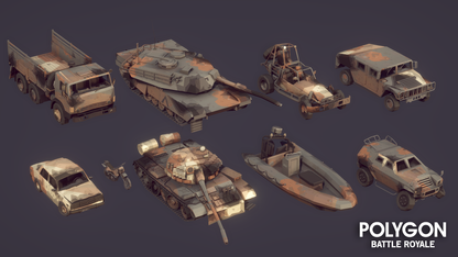 Battle Royale Pack low poly military vehicles for game development
