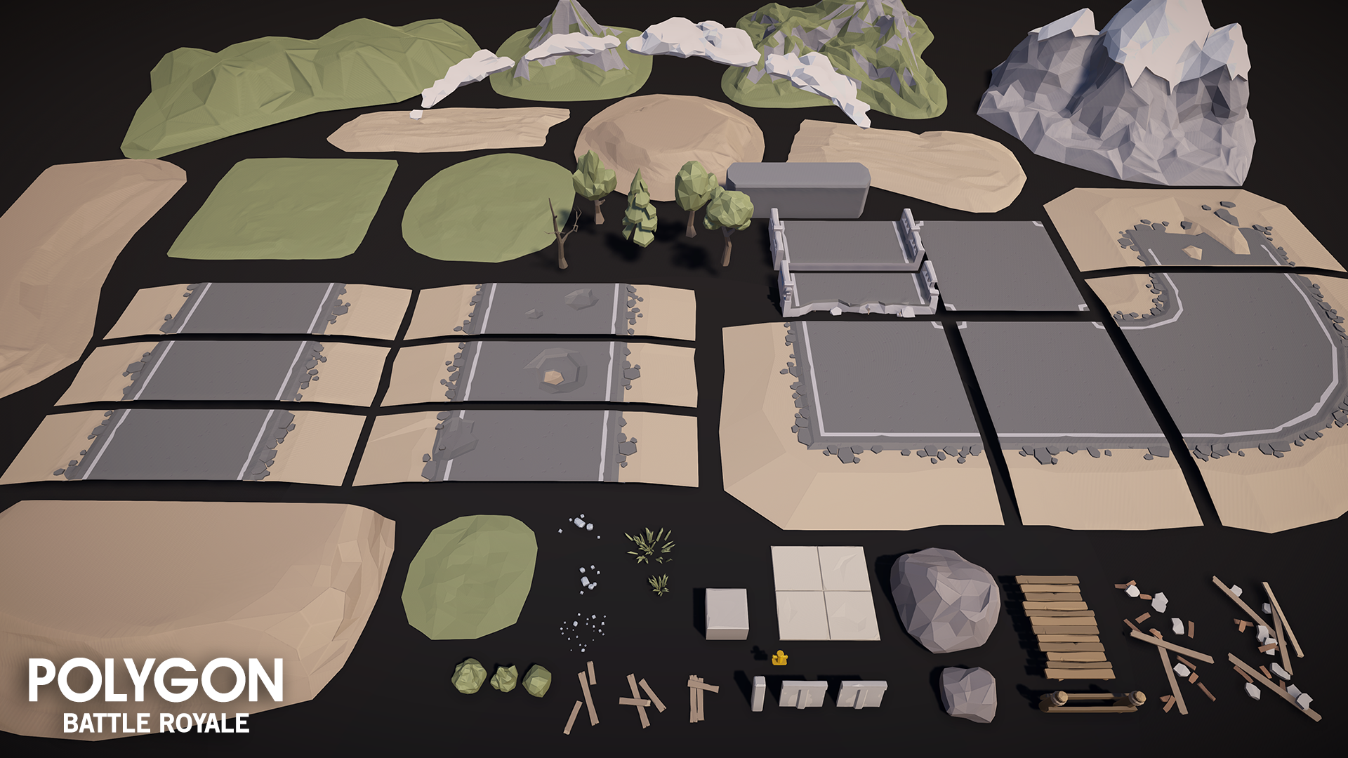 Battle Royale Pack low poly nature and map environments for game development