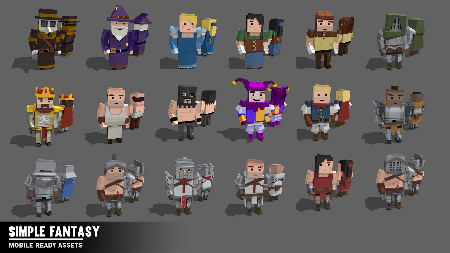 Simple Fantasy low poly character skins for 3D modellers