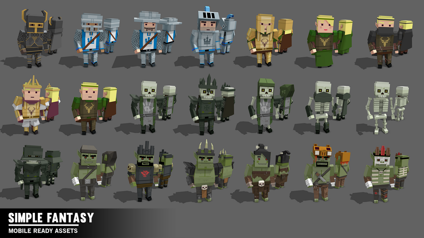 Simple Fantasy low poly cube style characters