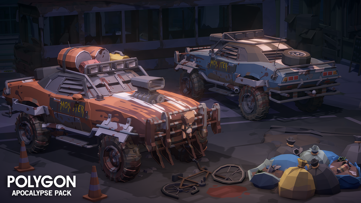 Apocalypse Pack 3D low poly wasteland truck assets for game development