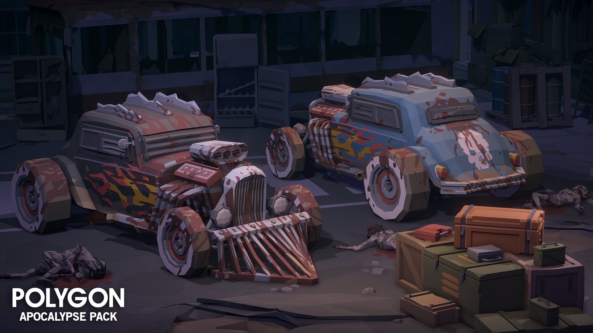 Apocalypse Pack 3D low poly monster truck assets for game development