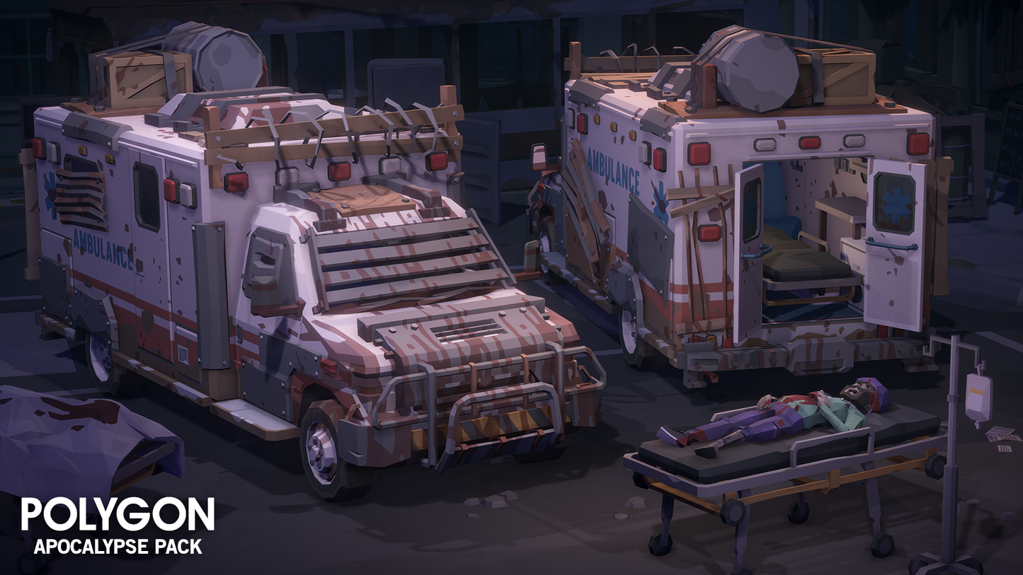 Apocalypse Pack 3D low poly ambulance vehicle assets for game development