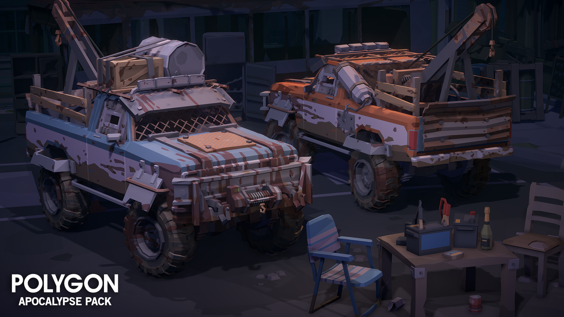 Apocalypse Pack 3D low poly tow truck vehicle assets for game development