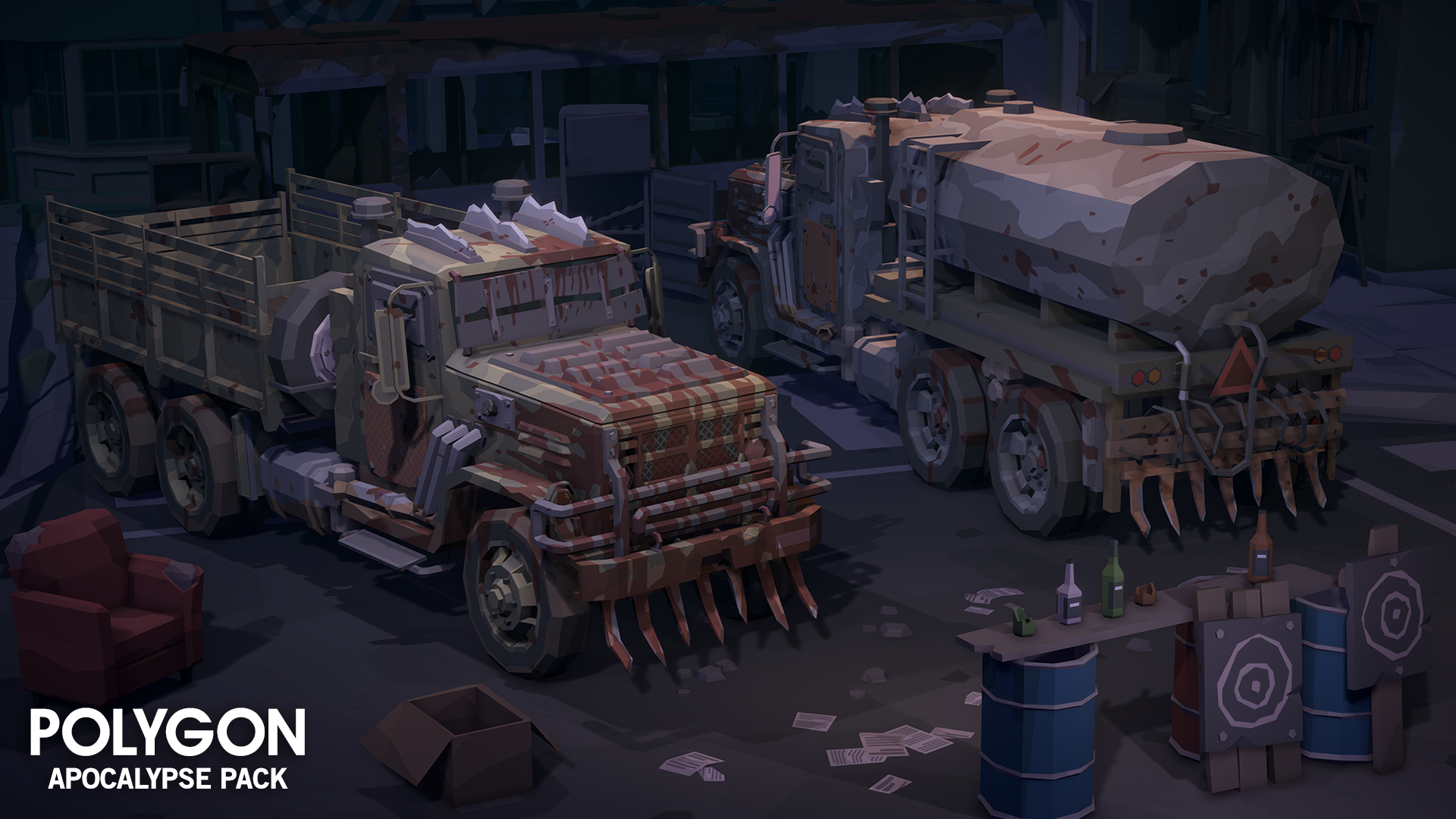 Apocalypse Pack 3D low poly transportation vehicle assets for game development