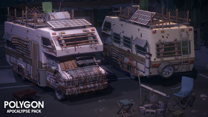 Apocalypse Pack 3D low poly camper van vehicle assets for game development