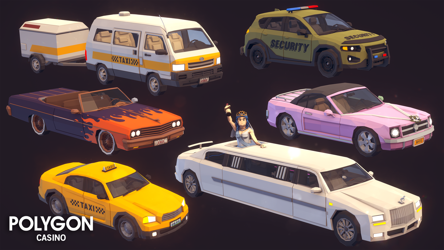 POLYGON Casino 3D asset pack including vehicles