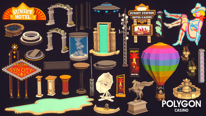 POLYGON Casino 3D asset pack uncluding theme park and hotel props