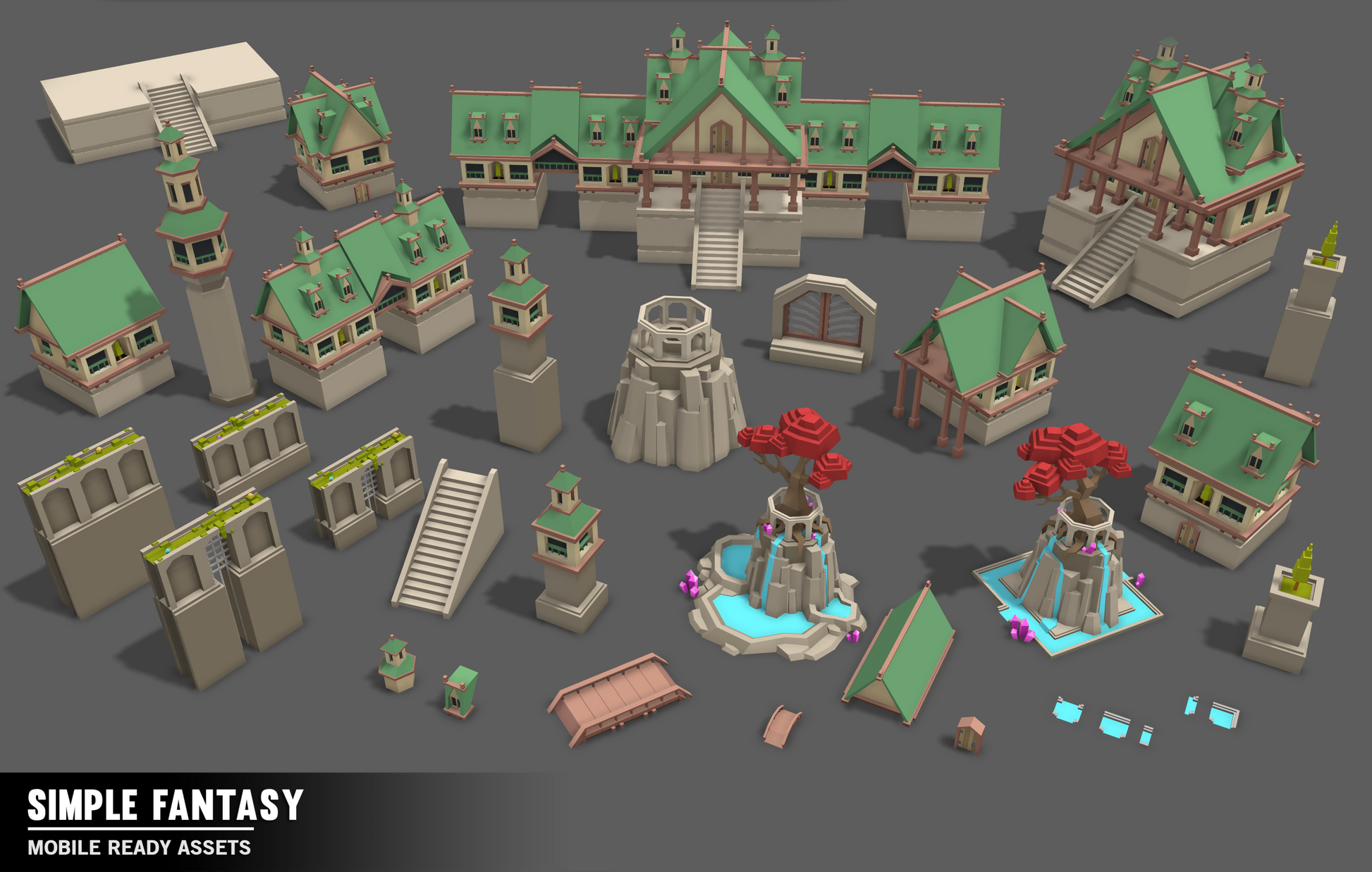 Simple Fantasy low poly monestary and shrine assets for game environment designers