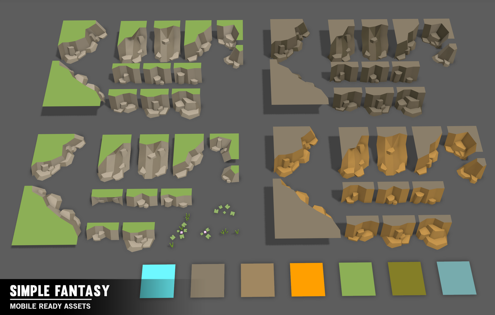 Simple Fantasy low poly texture and nature environment assets for game developers