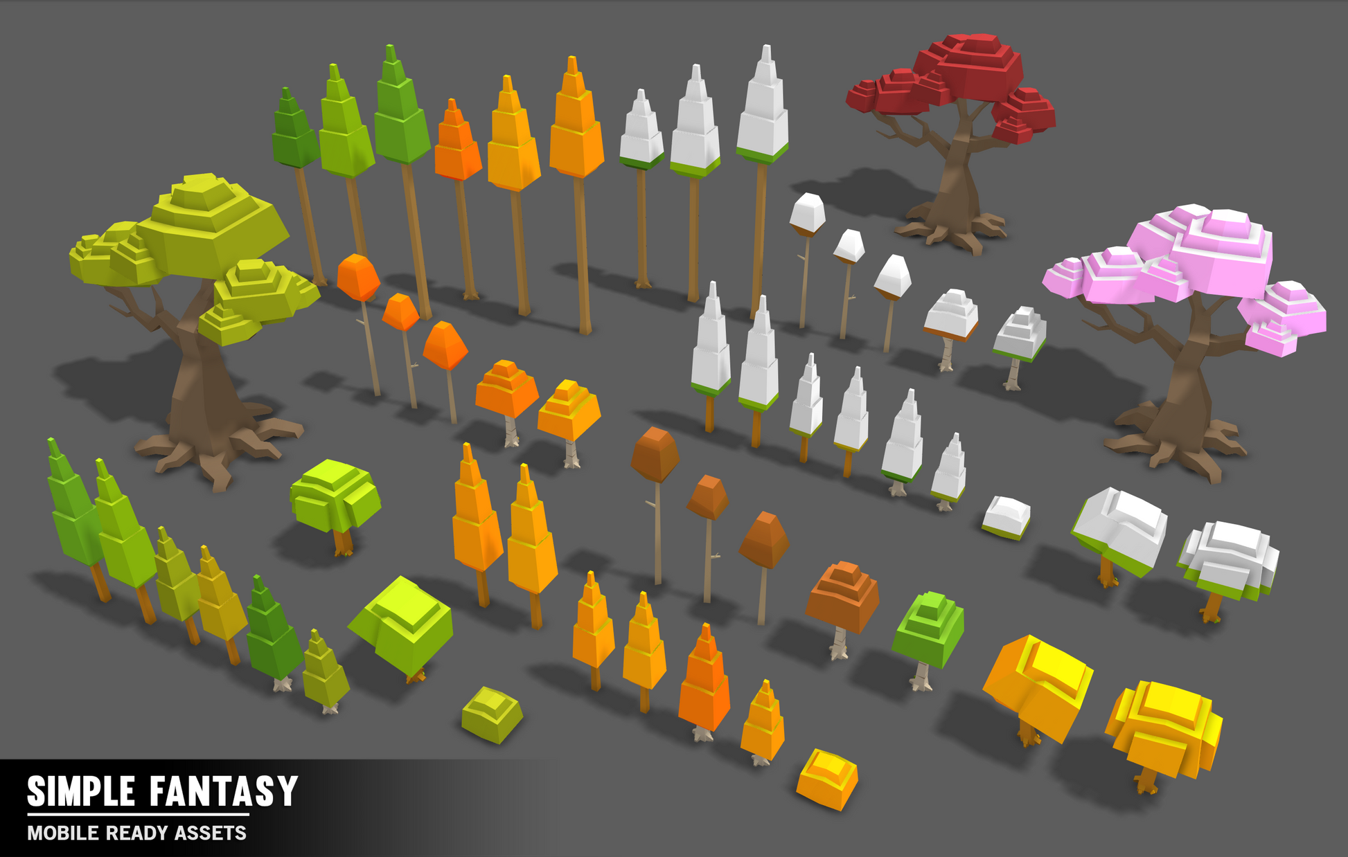 Simple Fantasy low poly trees, plants and shrubs