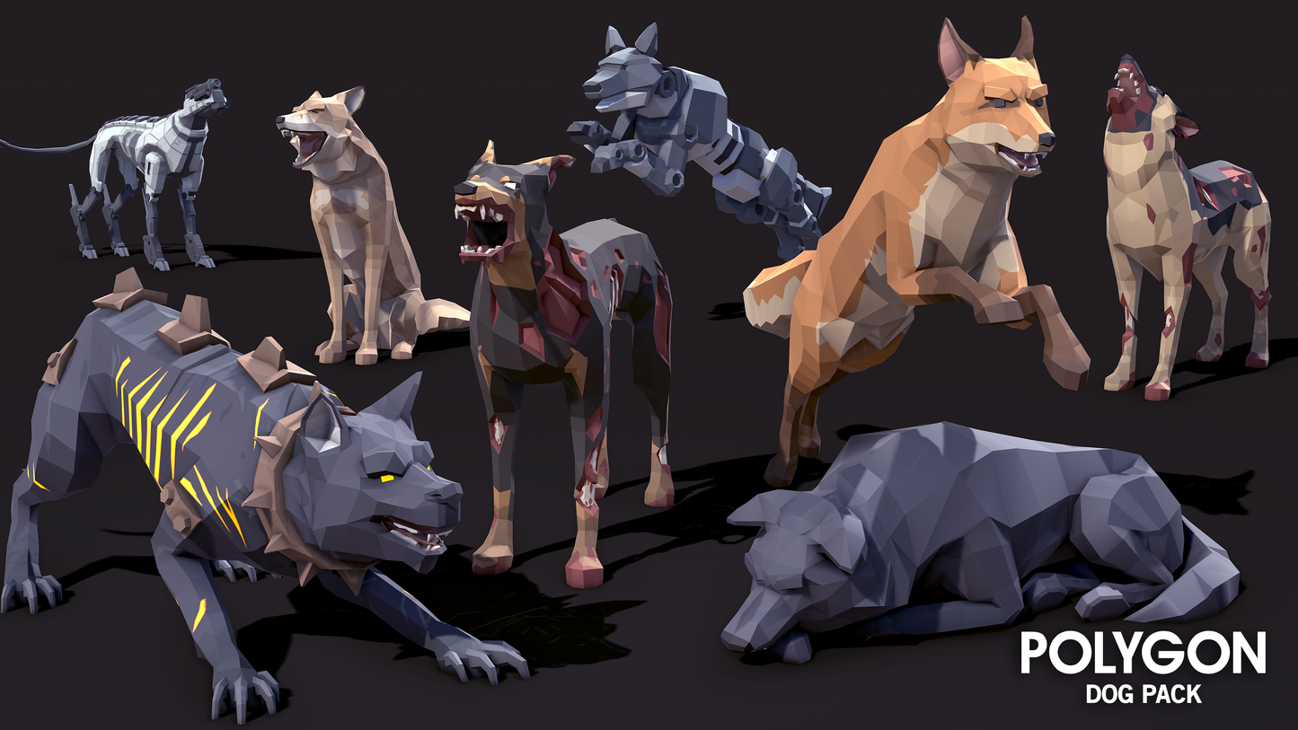 POLYGON - Dog Pack - Synty Studios - Unity and Unreal 3D low poly assets for game development