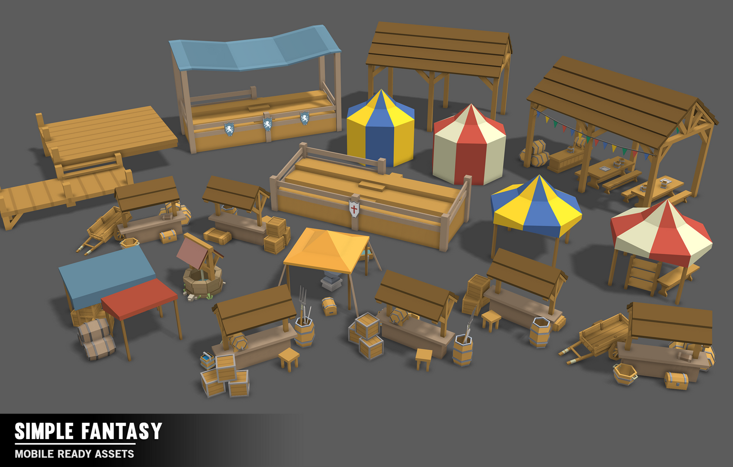 Simple Fantasy town and market assets for game level development